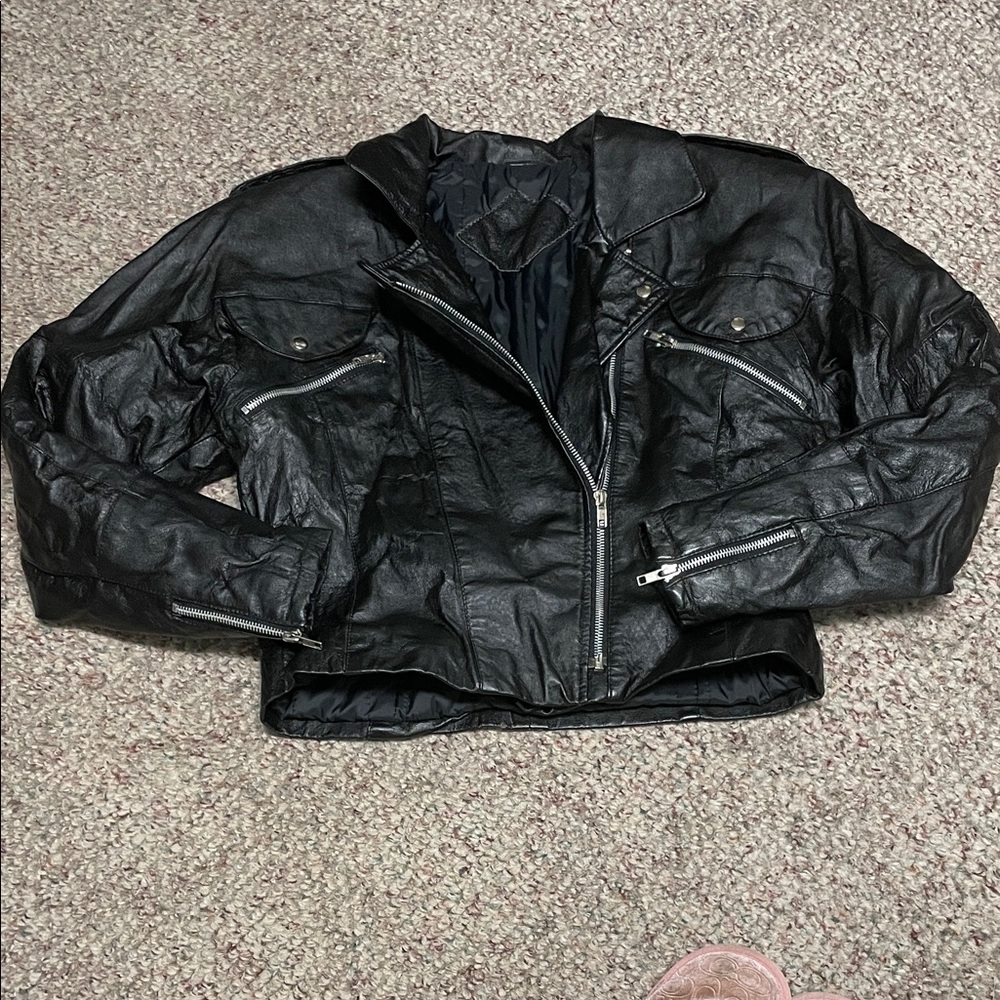 Vintage Black Leather motorcycle Jacket- excellent condition